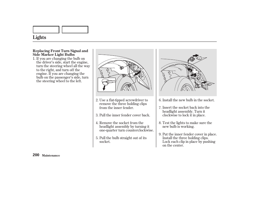 Lights | HONDA 2003 S2000 - Owner's Manual User Manual | Page 203 / 280