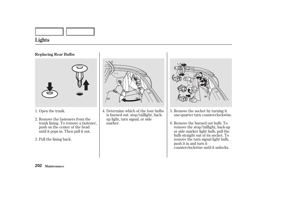 Lights | HONDA 2003 S2000 - Owner's Manual User Manual | Page 205 / 280