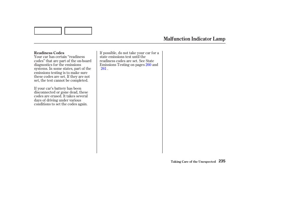 Malfunction indicator lamp | HONDA 2003 S2000 - Owner's Manual User Manual | Page 238 / 280