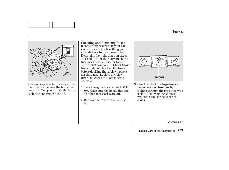 Fuses | HONDA 2003 S2000 - Owner's Manual User Manual | Page 242 / 280
