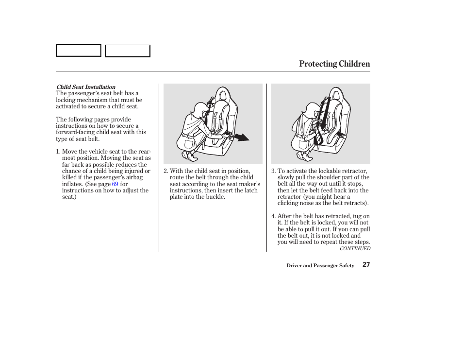 Protecting children | HONDA 2003 S2000 - Owner's Manual User Manual | Page 30 / 280