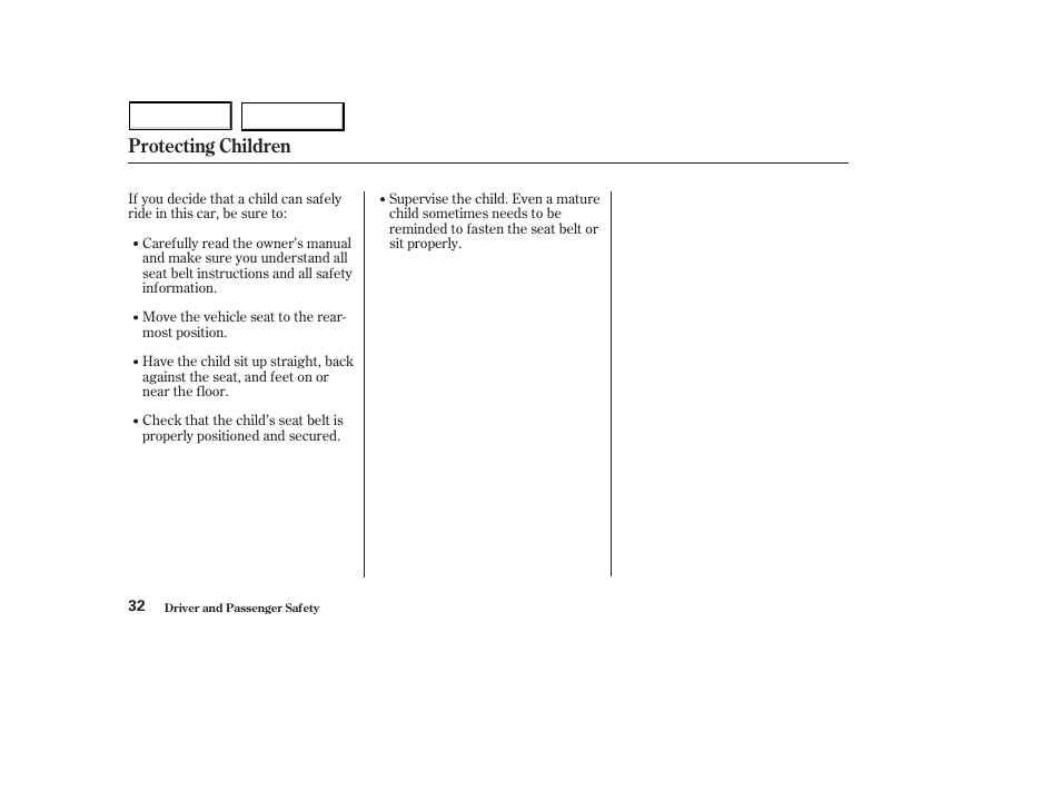 Protecting children | HONDA 2003 S2000 - Owner's Manual User Manual | Page 35 / 280