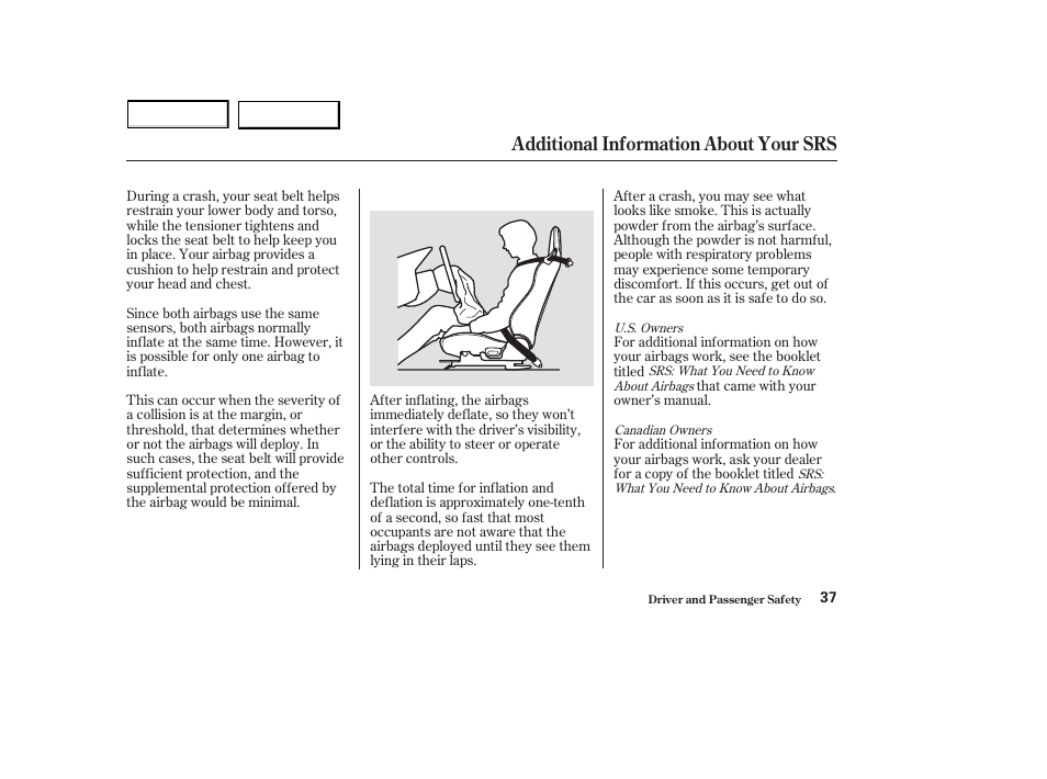 Additional information about your srs | HONDA 2003 S2000 - Owner's Manual User Manual | Page 40 / 280