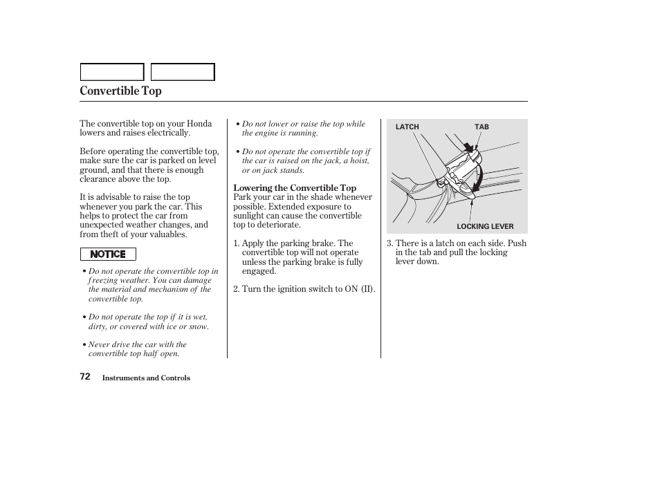 Convertible top | HONDA 2003 S2000 - Owner's Manual User Manual | Page 75 / 280