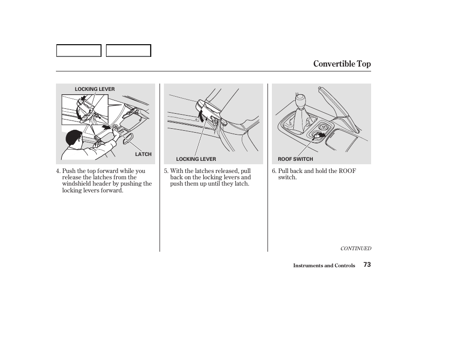 Convertible top | HONDA 2003 S2000 - Owner's Manual User Manual | Page 76 / 280