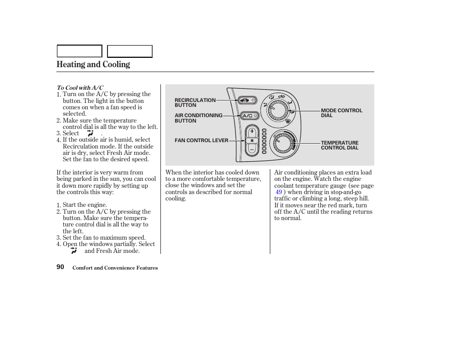 Heating and cooling | HONDA 2003 S2000 - Owner's Manual User Manual | Page 93 / 280