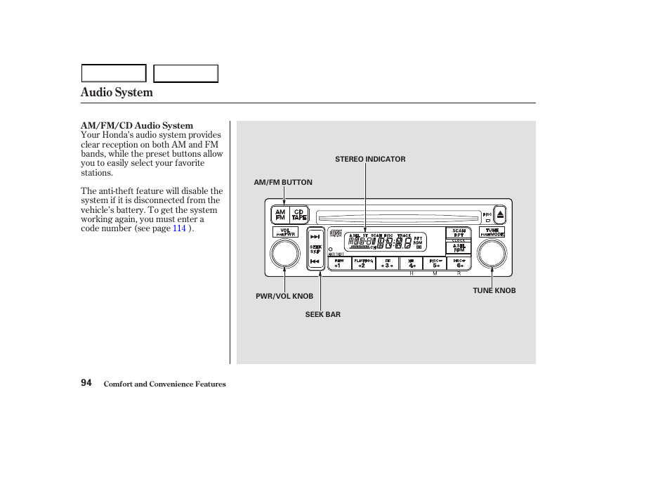 Audio system | HONDA 2003 S2000 - Owner's Manual User Manual | Page 97 / 280