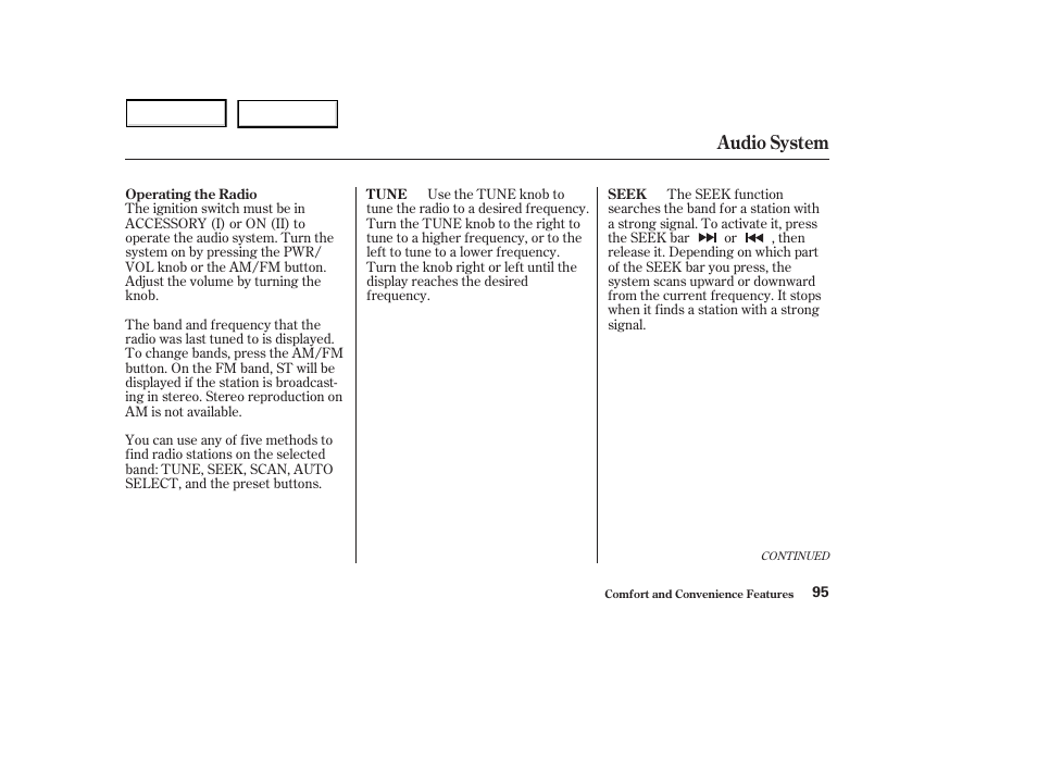 Audio system | HONDA 2003 S2000 - Owner's Manual User Manual | Page 98 / 280