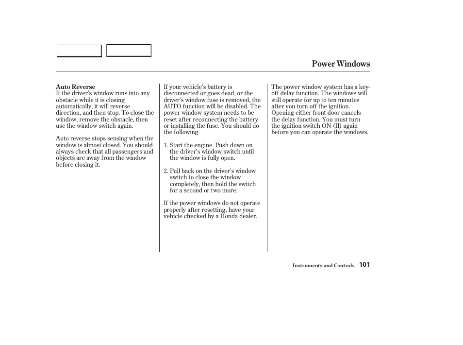 Power windows | HONDA 2003 Pilot - Owner's Manual User Manual | Page 105 / 392