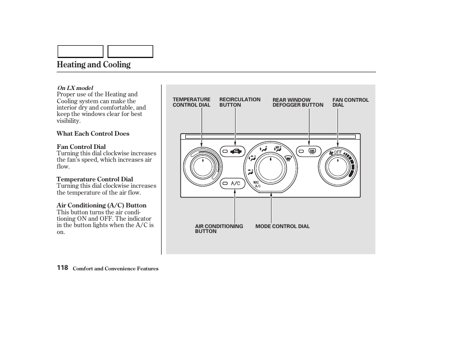 Heating and cooling | HONDA 2003 Pilot - Owner's Manual User Manual | Page 122 / 392