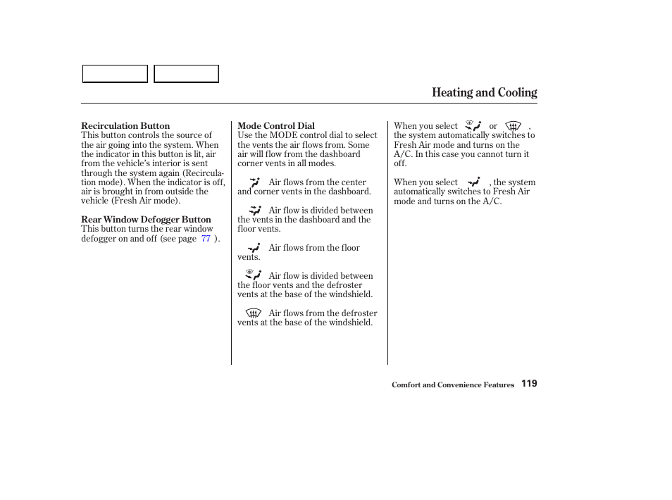 Heating and cooling | HONDA 2003 Pilot - Owner's Manual User Manual | Page 123 / 392