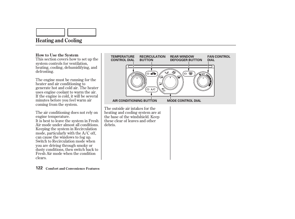 Heating and cooling | HONDA 2003 Pilot - Owner's Manual User Manual | Page 126 / 392