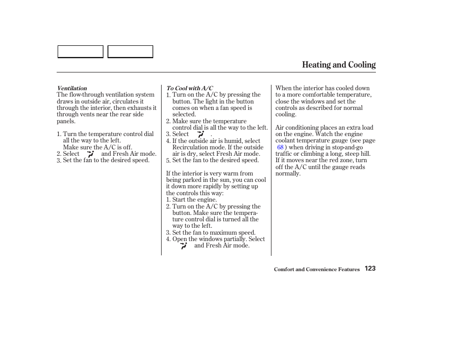 Heating and cooling | HONDA 2003 Pilot - Owner's Manual User Manual | Page 127 / 392