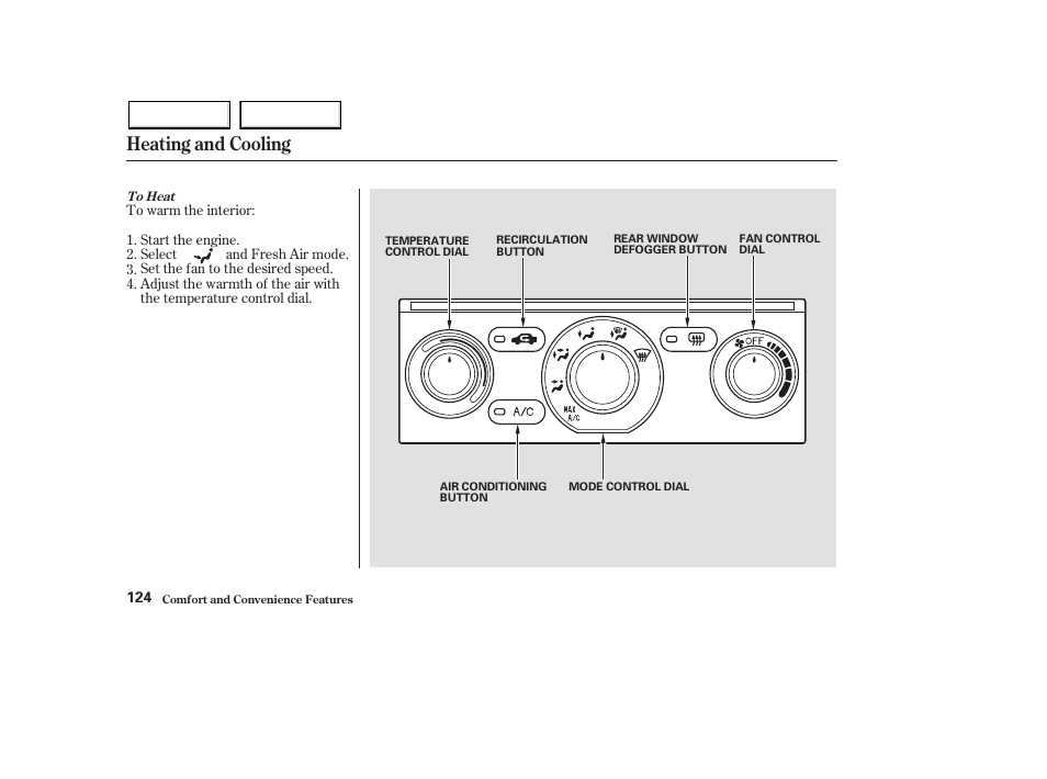 Heating and cooling | HONDA 2003 Pilot - Owner's Manual User Manual | Page 128 / 392