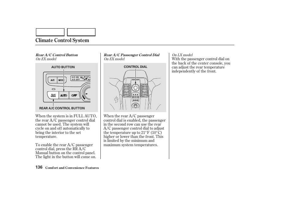 Climate control system | HONDA 2003 Pilot - Owner's Manual User Manual | Page 140 / 392
