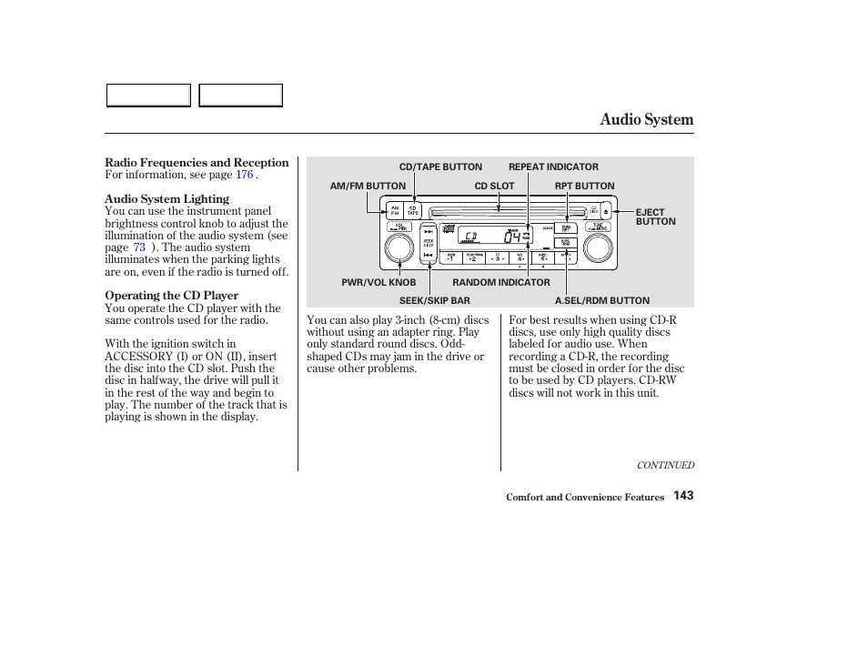 Audio system | HONDA 2003 Pilot - Owner's Manual User Manual | Page 147 / 392