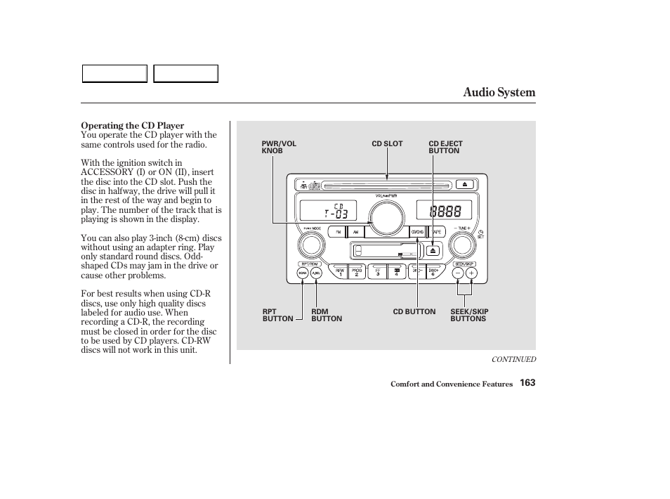 Audio system | HONDA 2003 Pilot - Owner's Manual User Manual | Page 167 / 392