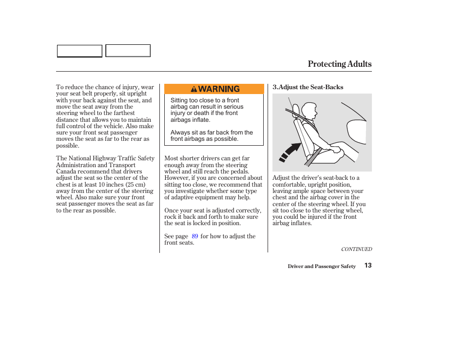 Protecting adults | HONDA 2003 Pilot - Owner's Manual User Manual | Page 17 / 392