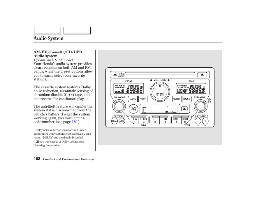 Audio system | HONDA 2003 Pilot - Owner's Manual User Manual | Page 172 / 392