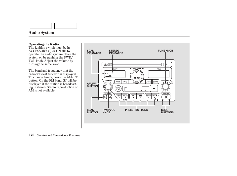 Audio system | HONDA 2003 Pilot - Owner's Manual User Manual | Page 174 / 392