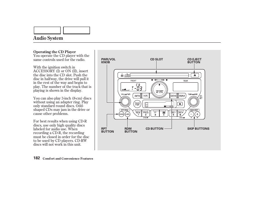 Audio system | HONDA 2003 Pilot - Owner's Manual User Manual | Page 186 / 392