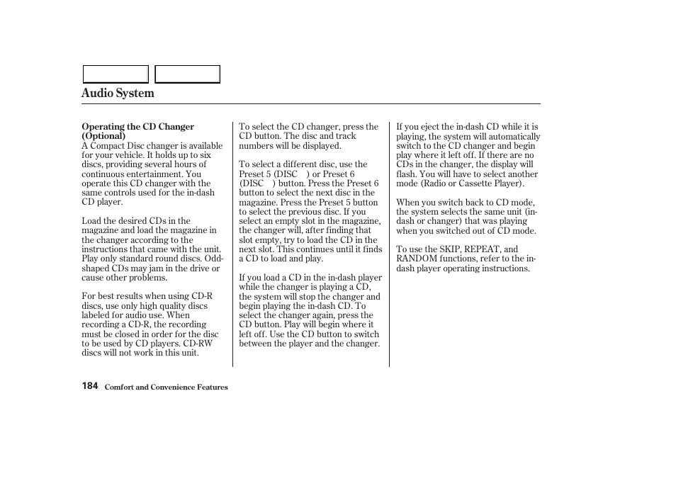 Audio system | HONDA 2003 Pilot - Owner's Manual User Manual | Page 188 / 392