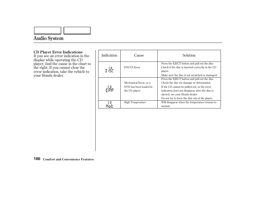 Audio system | HONDA 2003 Pilot - Owner's Manual User Manual | Page 190 / 392