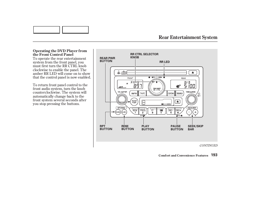 Rear entertainment system | HONDA 2003 Pilot - Owner's Manual User Manual | Page 197 / 392