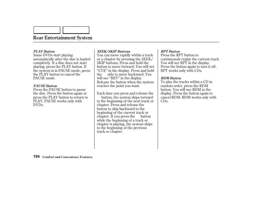 Rear entertainment system | HONDA 2003 Pilot - Owner's Manual User Manual | Page 198 / 392