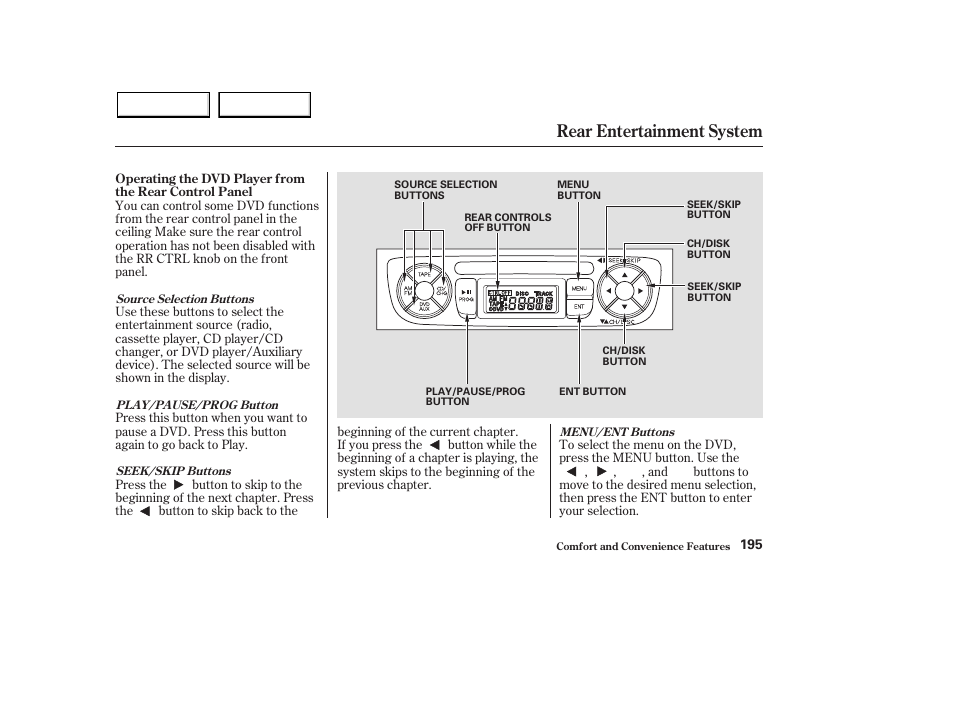 Rear entertainment system | HONDA 2003 Pilot - Owner's Manual User Manual | Page 199 / 392