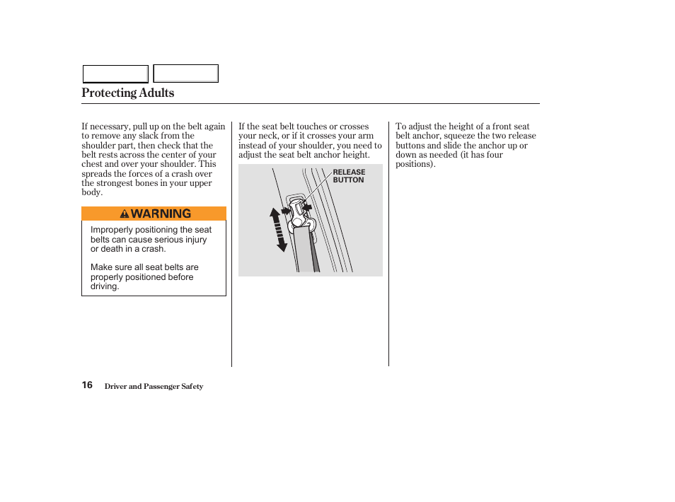 Protecting adults | HONDA 2003 Pilot - Owner's Manual User Manual | Page 20 / 392
