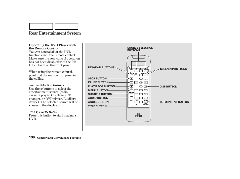 Rear entertainment system | HONDA 2003 Pilot - Owner's Manual User Manual | Page 200 / 392
