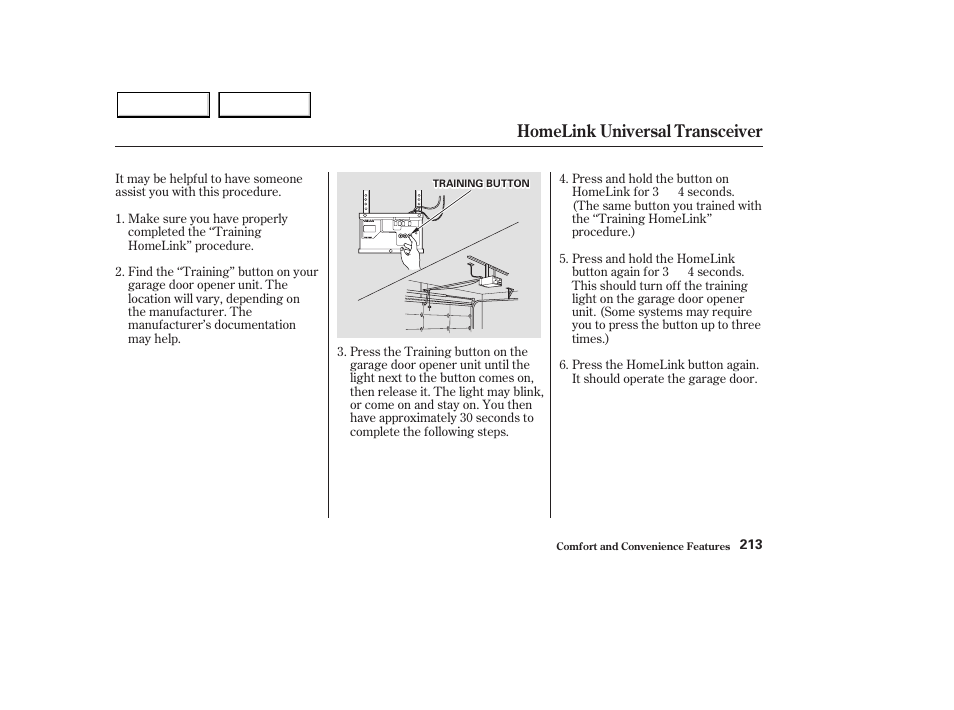 Homelink universal transceiver | HONDA 2003 Pilot - Owner's Manual User Manual | Page 217 / 392