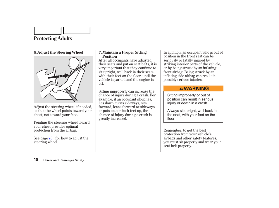 Protecting adults | HONDA 2003 Pilot - Owner's Manual User Manual | Page 22 / 392