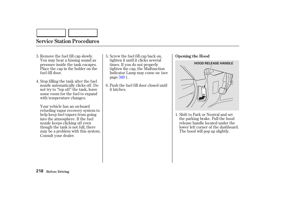 Service station procedures | HONDA 2003 Pilot - Owner's Manual User Manual | Page 222 / 392