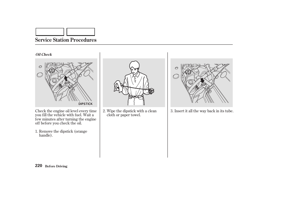 Service station procedures | HONDA 2003 Pilot - Owner's Manual User Manual | Page 224 / 392