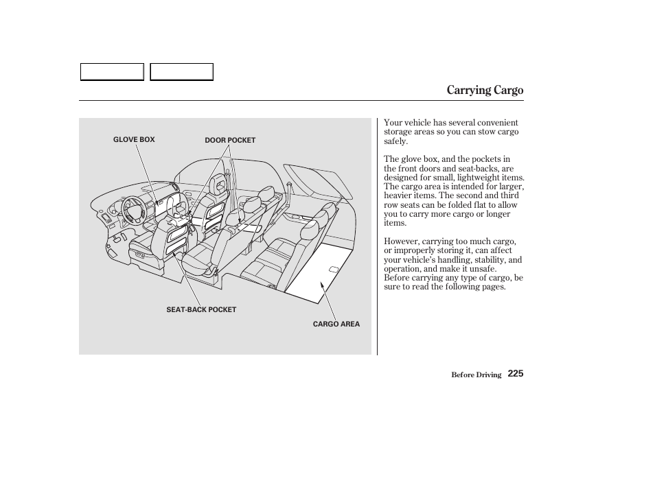 Carrying cargo | HONDA 2003 Pilot - Owner's Manual User Manual | Page 229 / 392