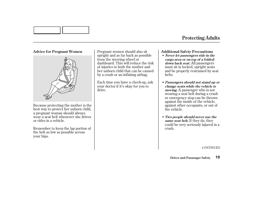 Protecting adults | HONDA 2003 Pilot - Owner's Manual User Manual | Page 23 / 392