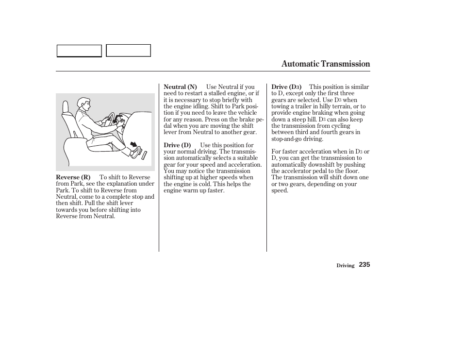 Automatic transmission | HONDA 2003 Pilot - Owner's Manual User Manual | Page 239 / 392