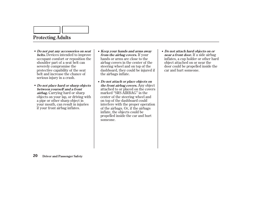 Protecting adults | HONDA 2003 Pilot - Owner's Manual User Manual | Page 24 / 392