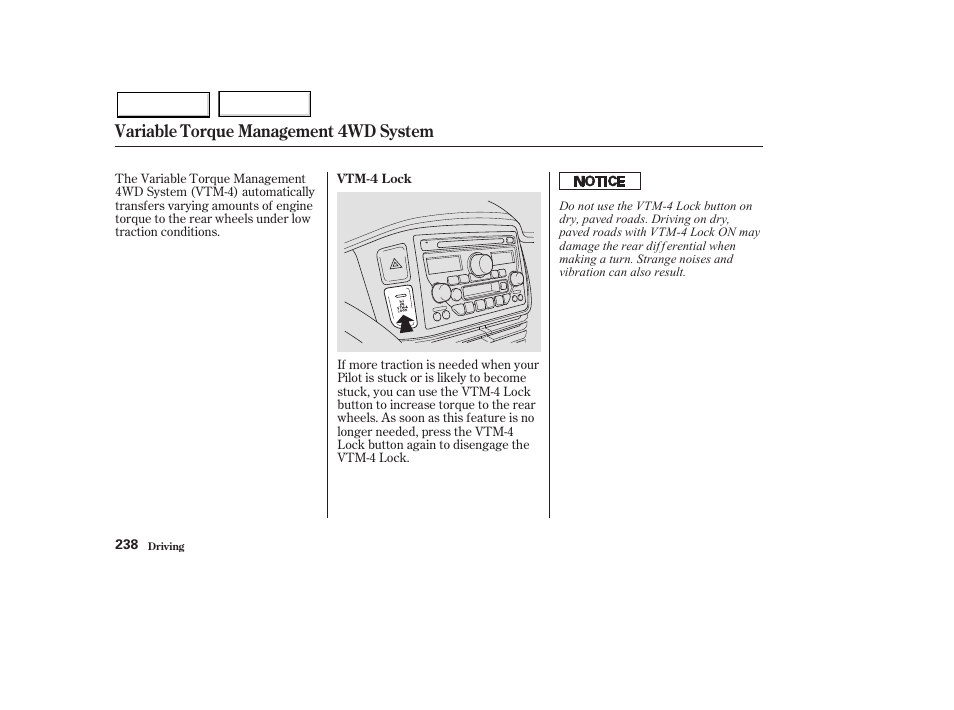 Variable torque management 4wd system | HONDA 2003 Pilot - Owner's Manual User Manual | Page 242 / 392