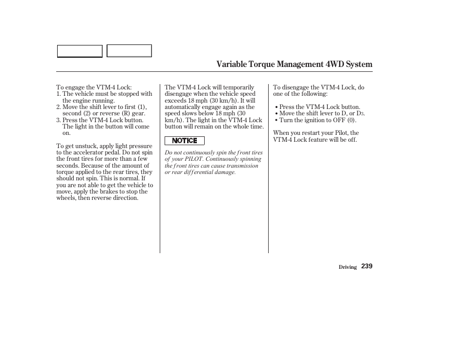 Variable torque management 4wd system | HONDA 2003 Pilot - Owner's Manual User Manual | Page 243 / 392