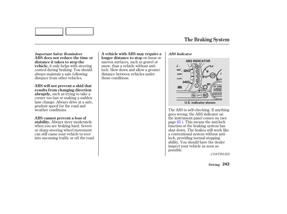 The braking system | HONDA 2003 Pilot - Owner's Manual User Manual | Page 247 / 392