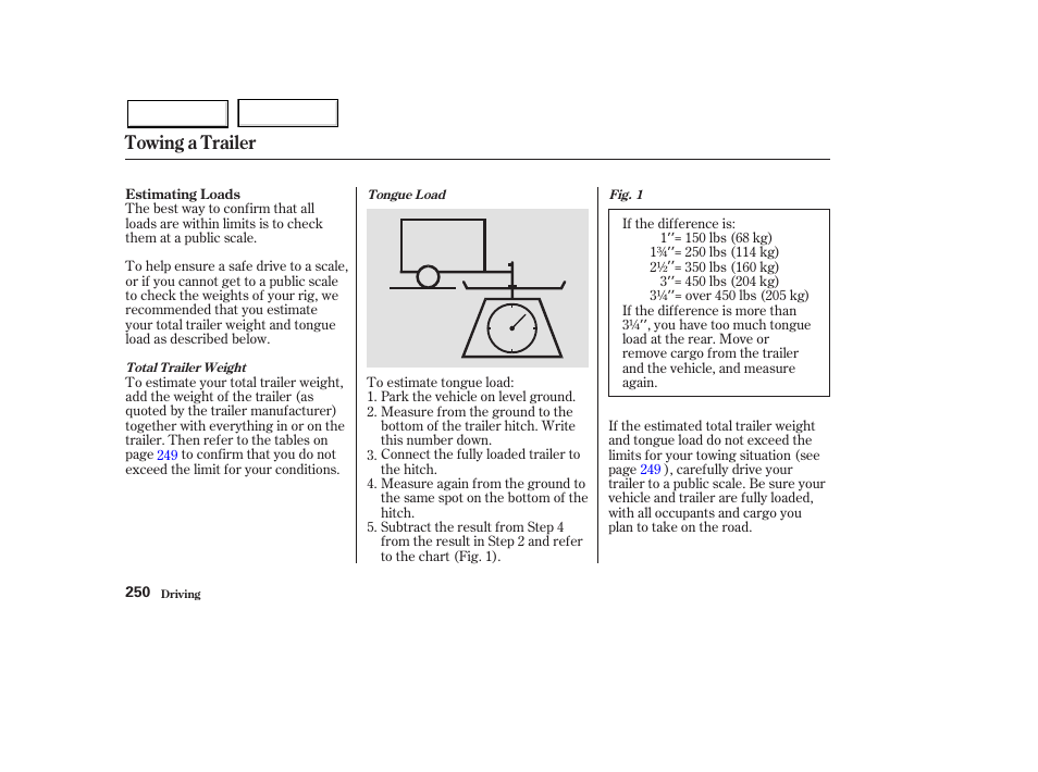 Towing a trailer | HONDA 2003 Pilot - Owner's Manual User Manual | Page 254 / 392