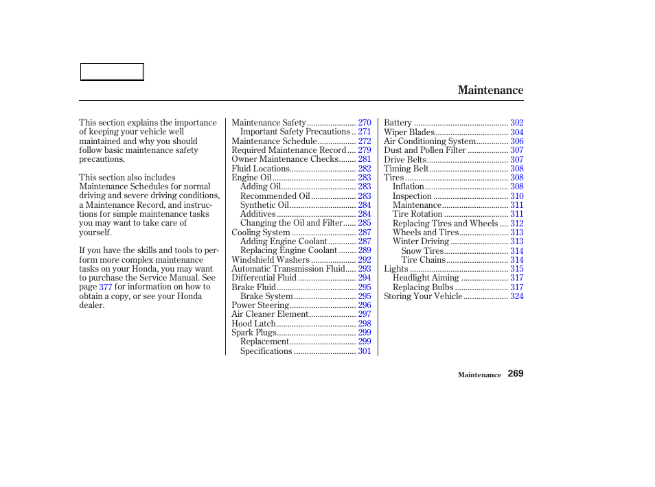 Maintenance | HONDA 2003 Pilot - Owner's Manual User Manual | Page 273 / 392