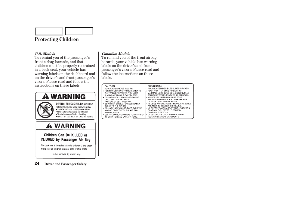 Protecting children | HONDA 2003 Pilot - Owner's Manual User Manual | Page 28 / 392