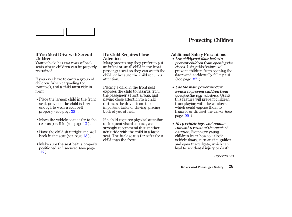 Protecting children | HONDA 2003 Pilot - Owner's Manual User Manual | Page 29 / 392