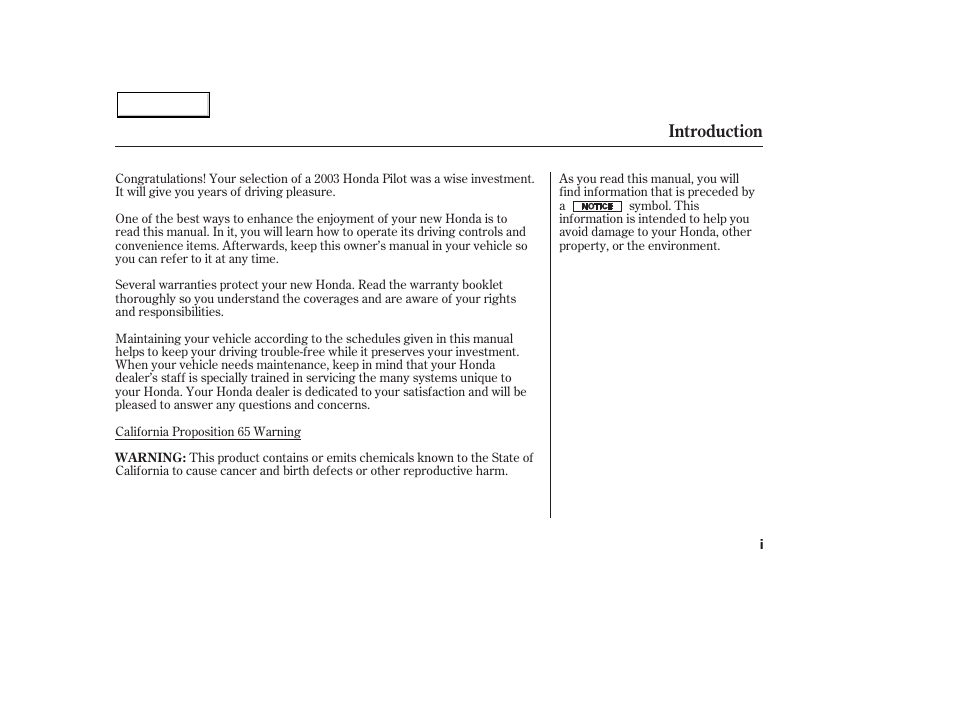Introduction | HONDA 2003 Pilot - Owner's Manual User Manual | Page 3 / 392