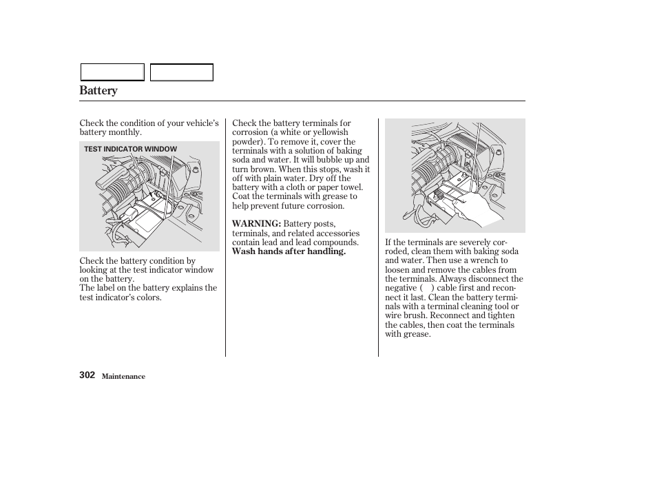 Battery | HONDA 2003 Pilot - Owner's Manual User Manual | Page 306 / 392
