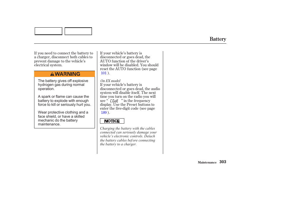 Battery | HONDA 2003 Pilot - Owner's Manual User Manual | Page 307 / 392